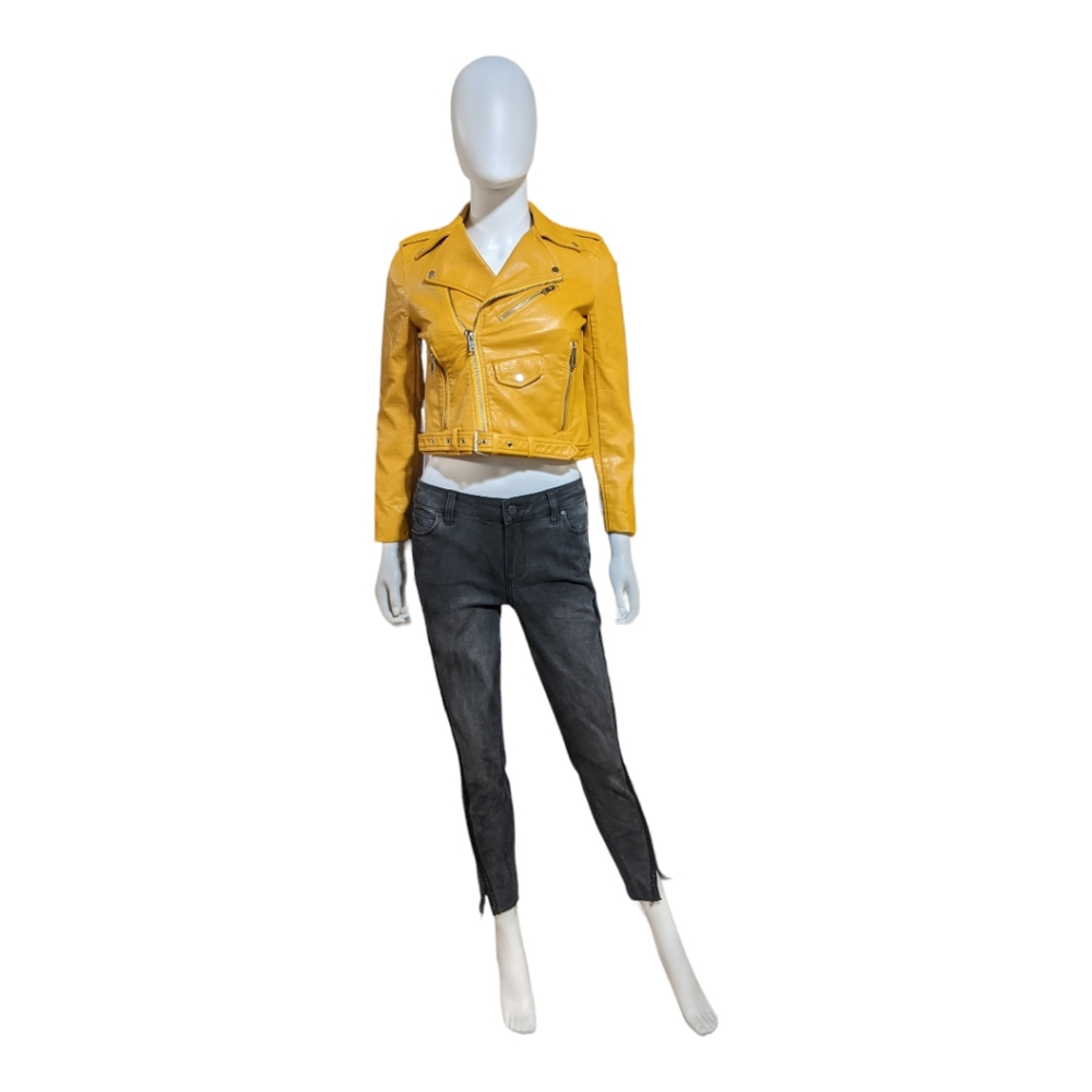 Zara Basic Mustard Faux Leather Motorcycle Jacket, XS